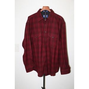 Pendleton Outdoorsman Men's XL Wool Shadow Plaid Flannel Field Shirt Burgundy